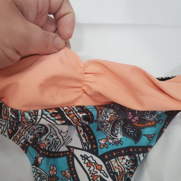 Unbranded Women's Multicolor Boho Paisley Peach Fold Over Waist Bikini Bottom XL - Picture 3 of 6
